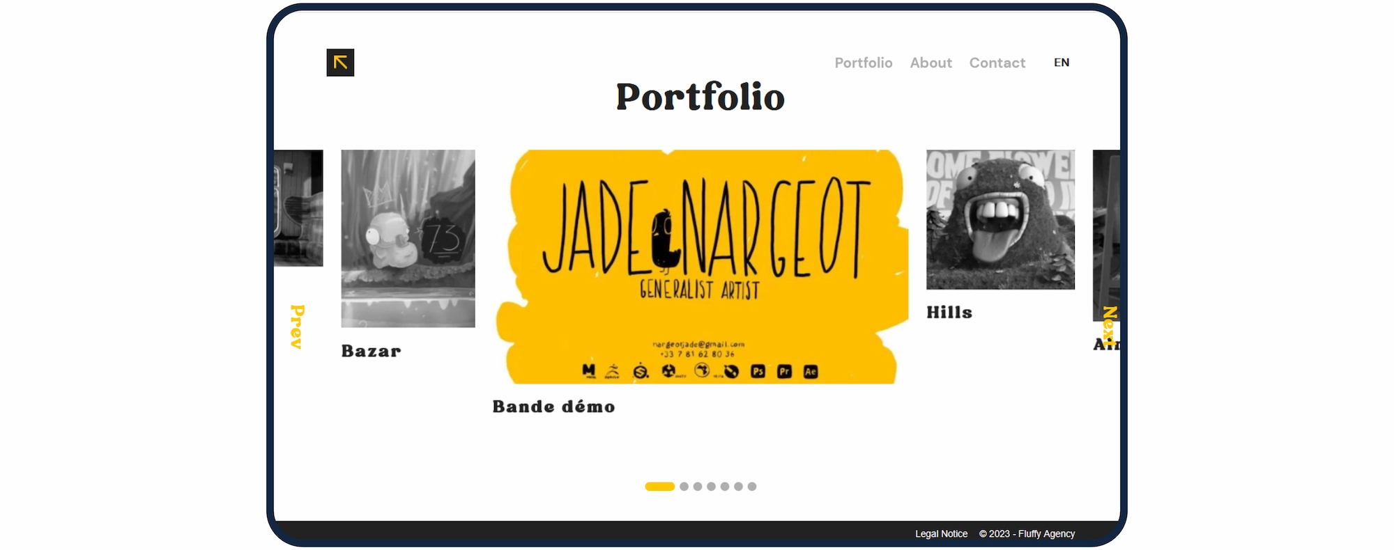 La page portfolio du site de Jade Nargeot, présente ses réalisations 3D