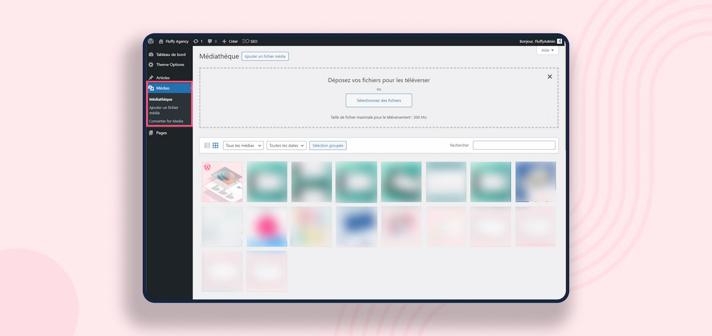fluffy agency back office wordpress ajouter image medias