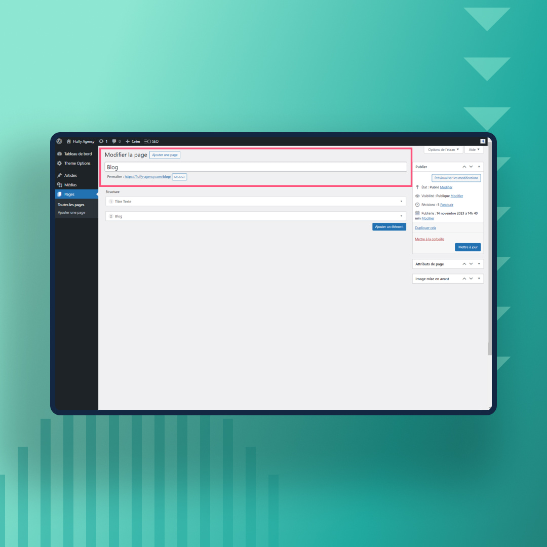Le back office de Wordpress pour gérer le titre et le permalien