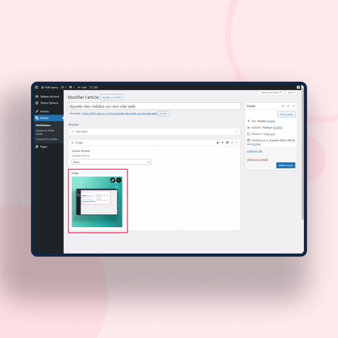 fluffy agency back office wordpress insérer media