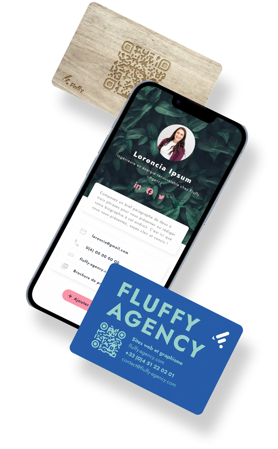 fluffy agency deux cartes et une interface de contact connectee