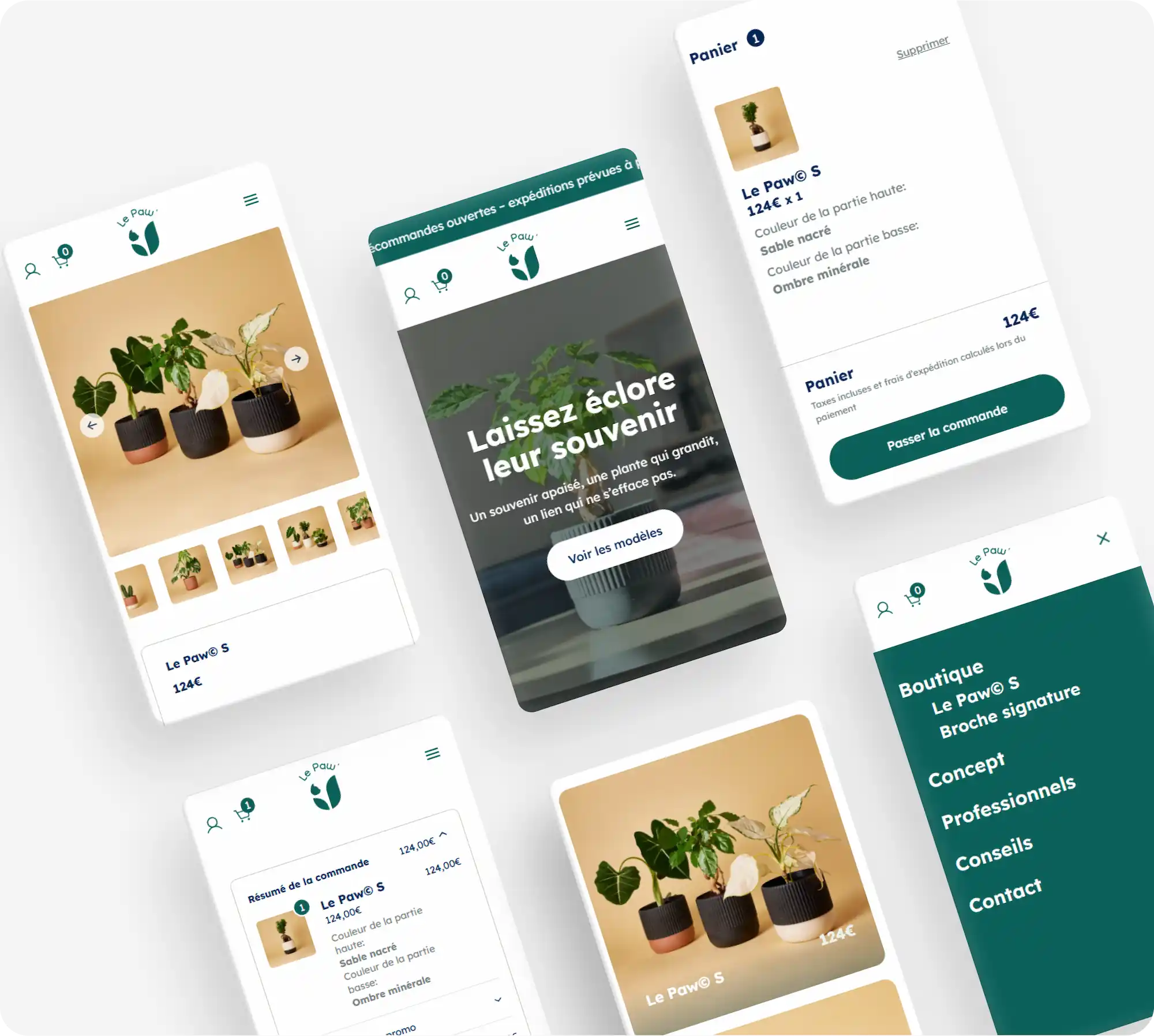 Vue mobile du site Le Paw, page produit urne funéraire animal