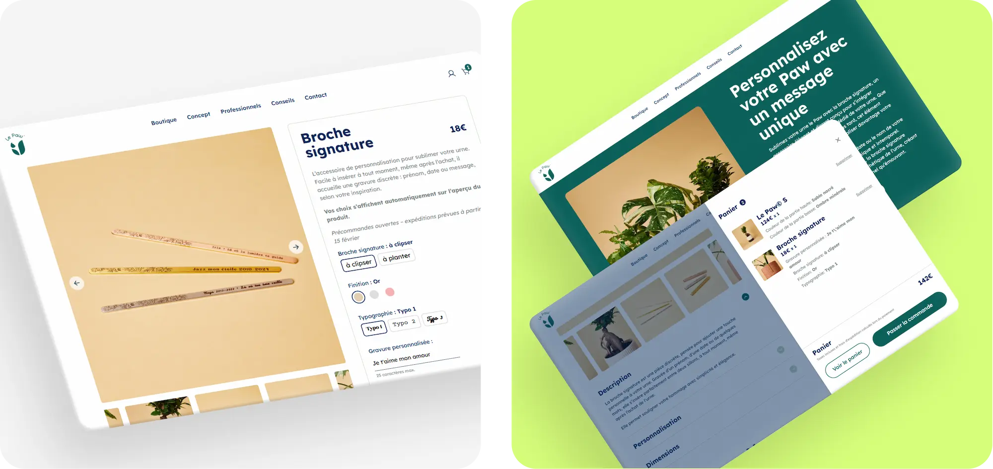 Interface du site Le Paw, parcours d'achat simplifié