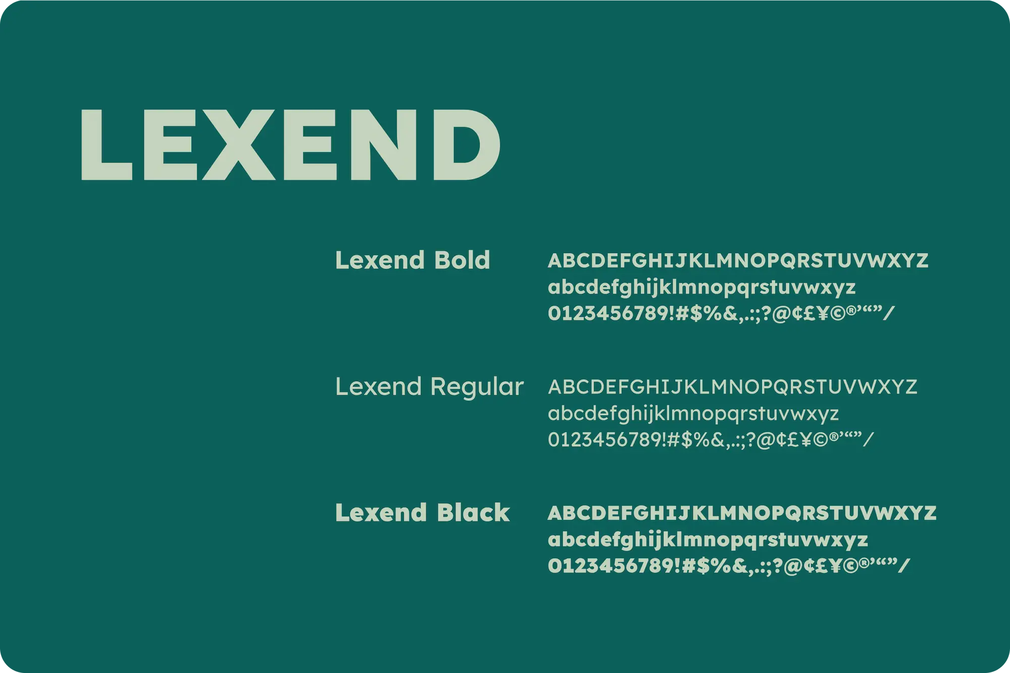 Présentation graphique de la typographie utilisée pour Le Paw : Lexend en regular, bold et black