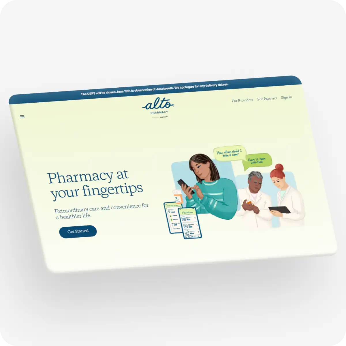 Capture d'écran du site de la pharmacie Alto Pharmacy