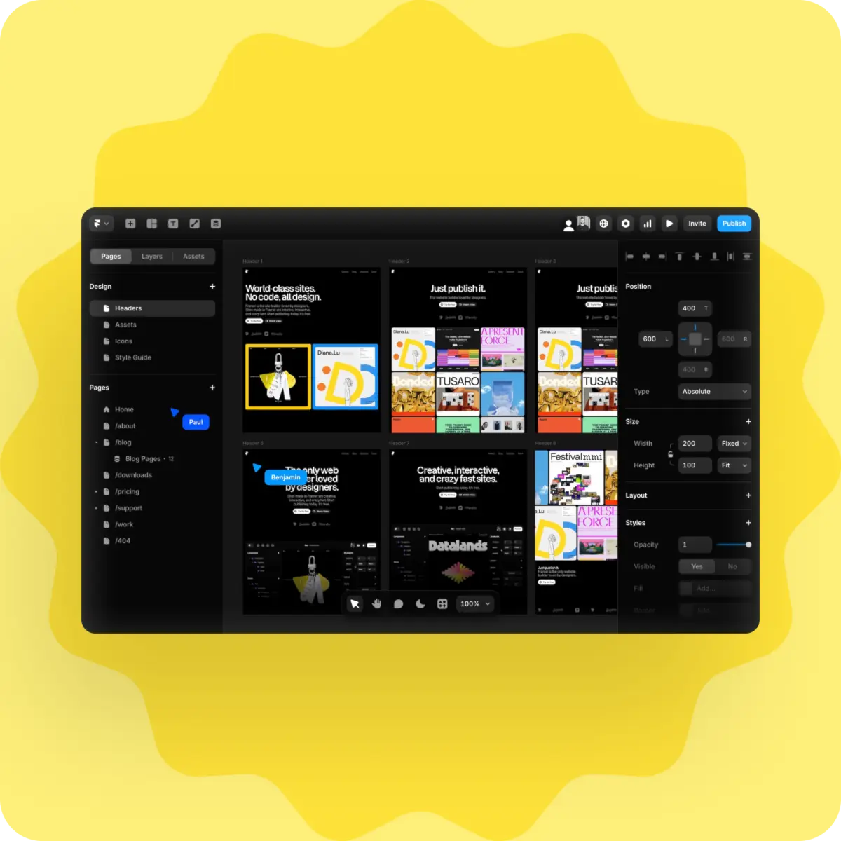 Présentation de la page web du logiciel Framer