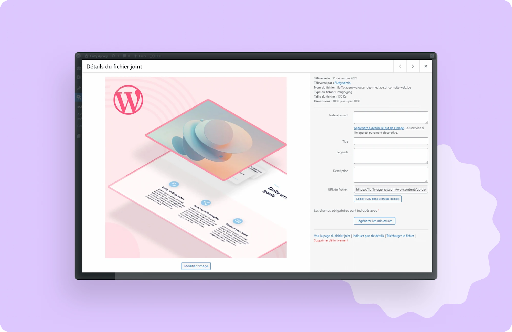 Capture d'écran de la page d'ajout d'un média, du back office WordPress