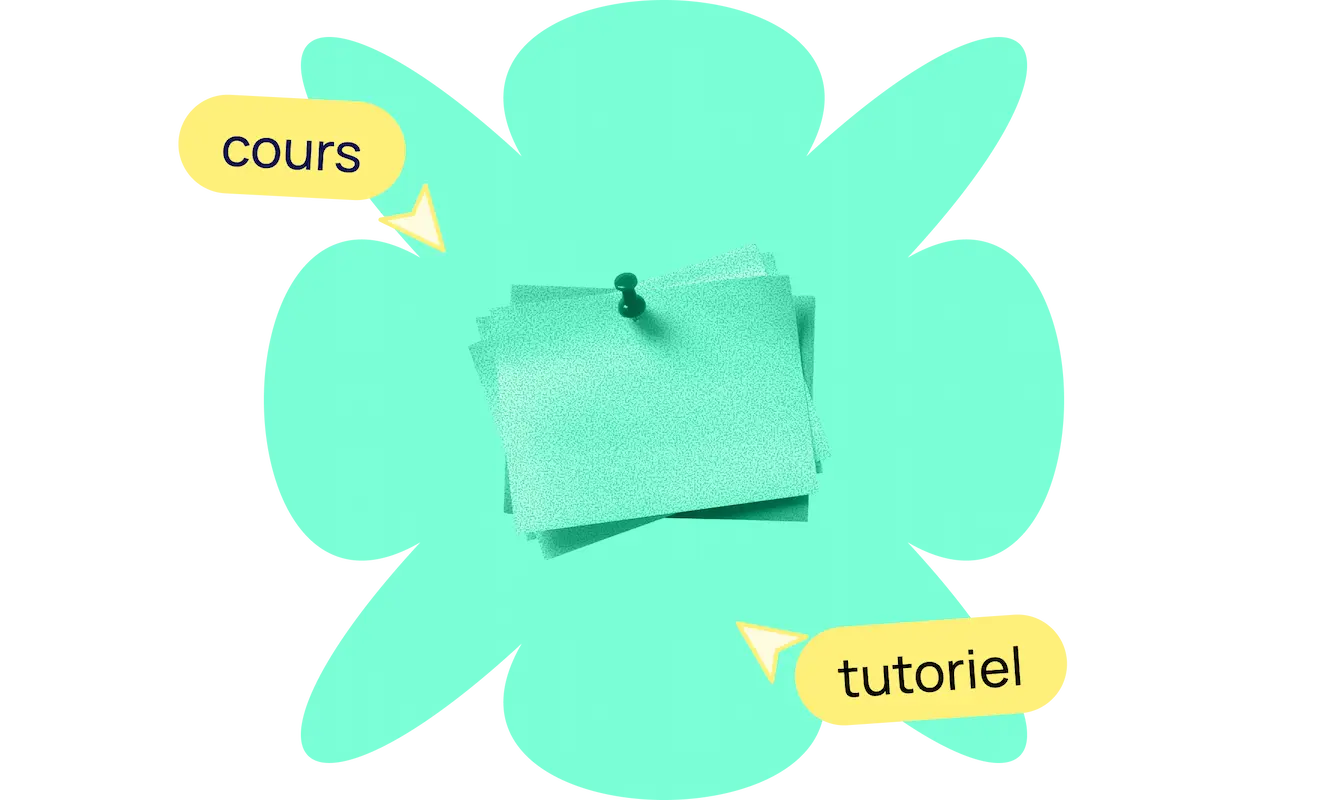 Post-It en fond avec les textes "cours" et "tutoriel"