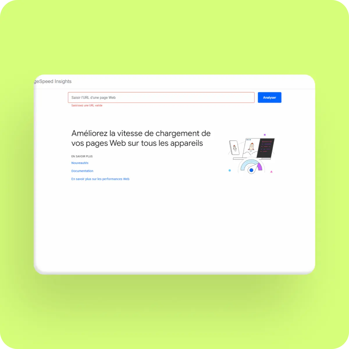 Capture d'écran du site Pagespeed insights de Google