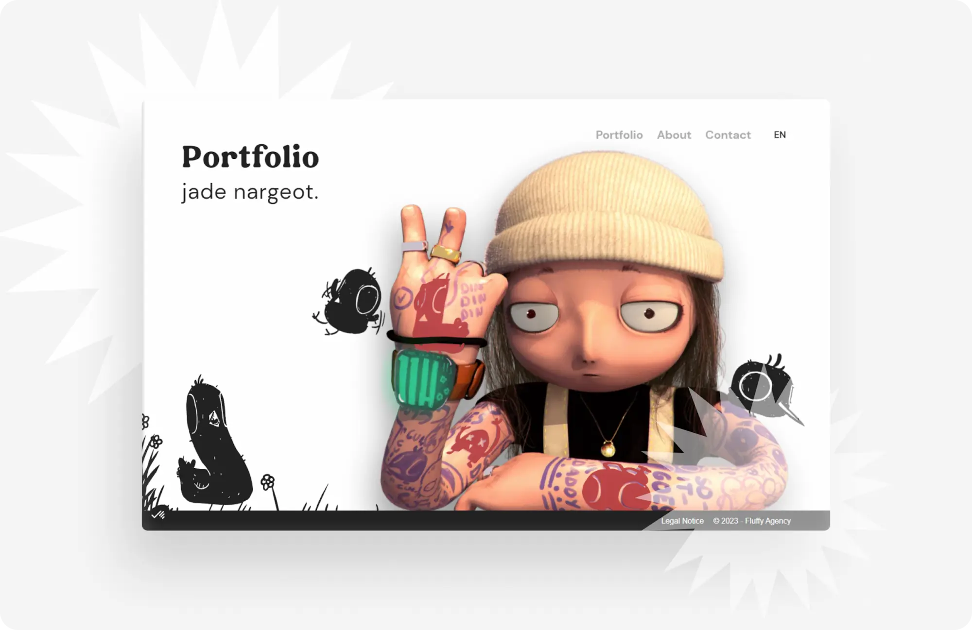 Présentation et capture d'écran, du portfolio de l'artiste 3D Jade Nargeot