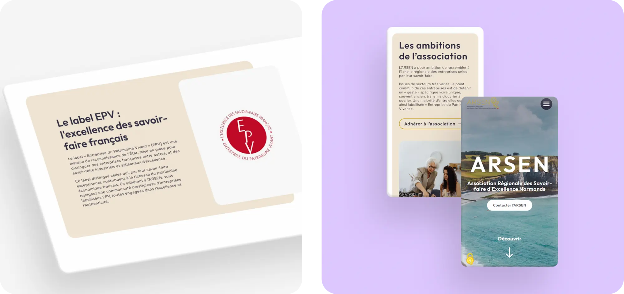 Présentation mobile et desktop du site de l'ARSEN (label EPV, et ambitions de l'association)