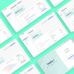 Plusieurs vue du logiciel de comptabilité Finance IOA (graphiques, connexion, Dashboard, transactions et analyses)