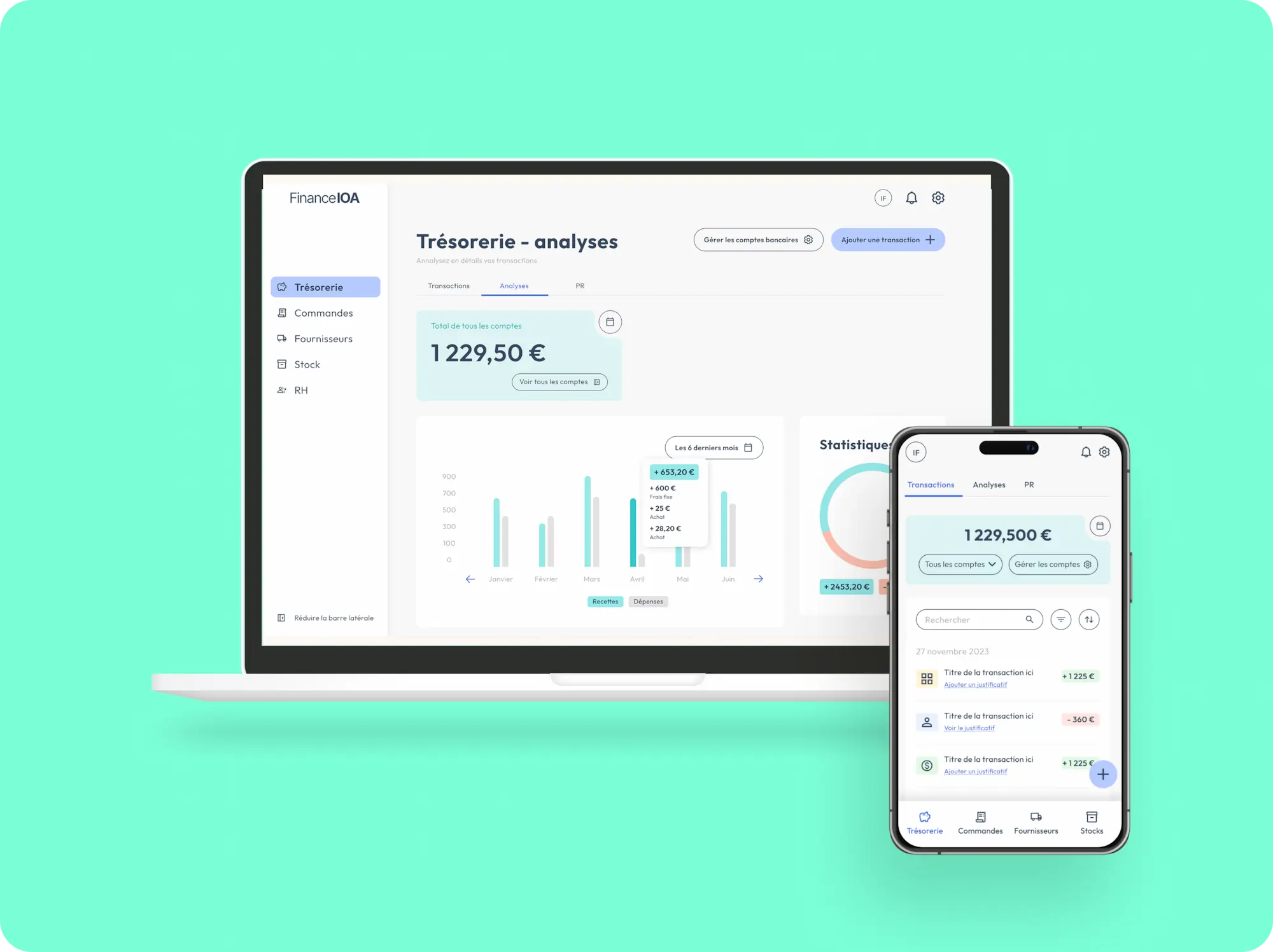 Mockup d'ordinateur et de smartphone de Finance IOA