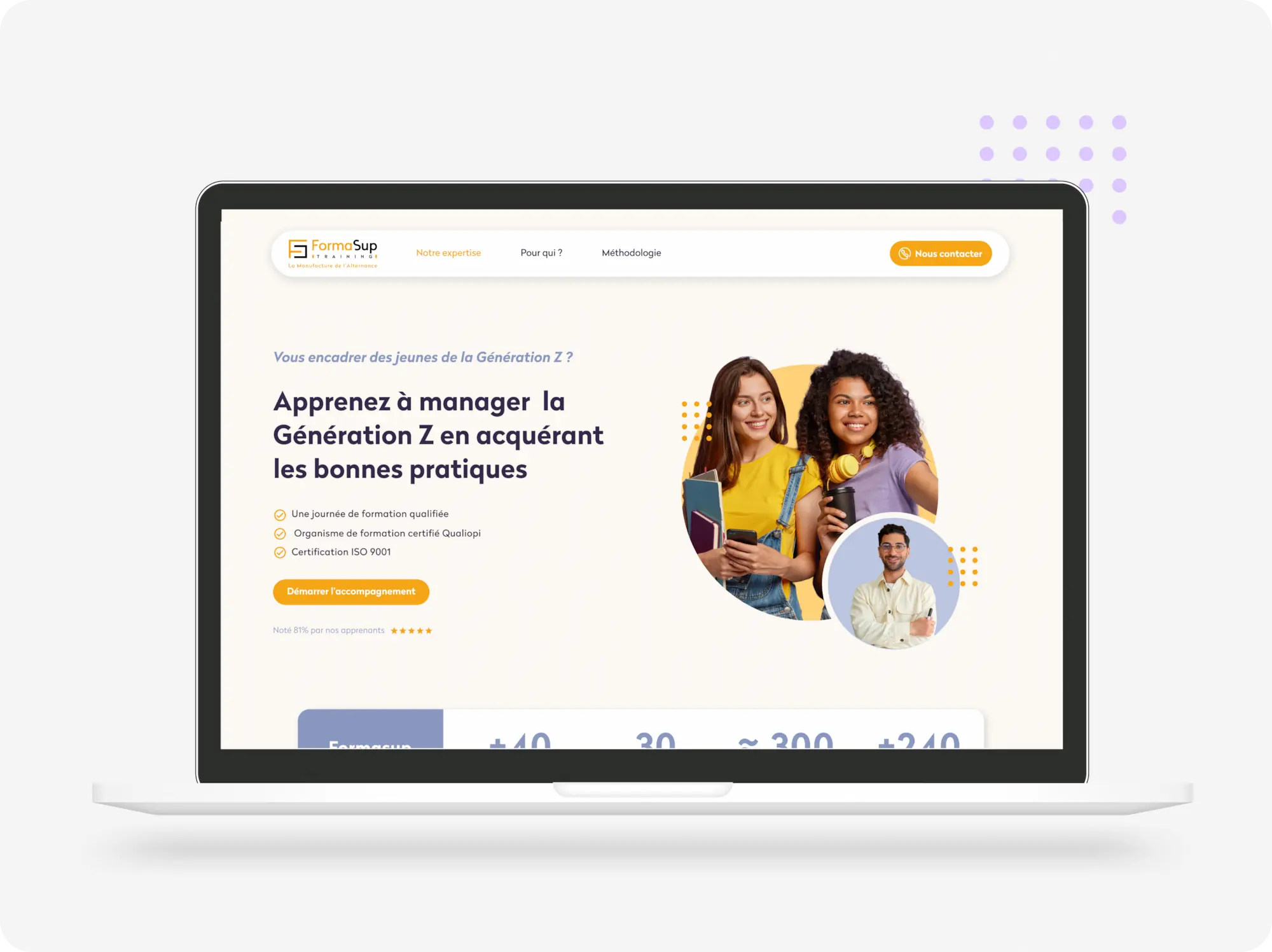 Mockup ordinateur de la landing page de Formasup Training