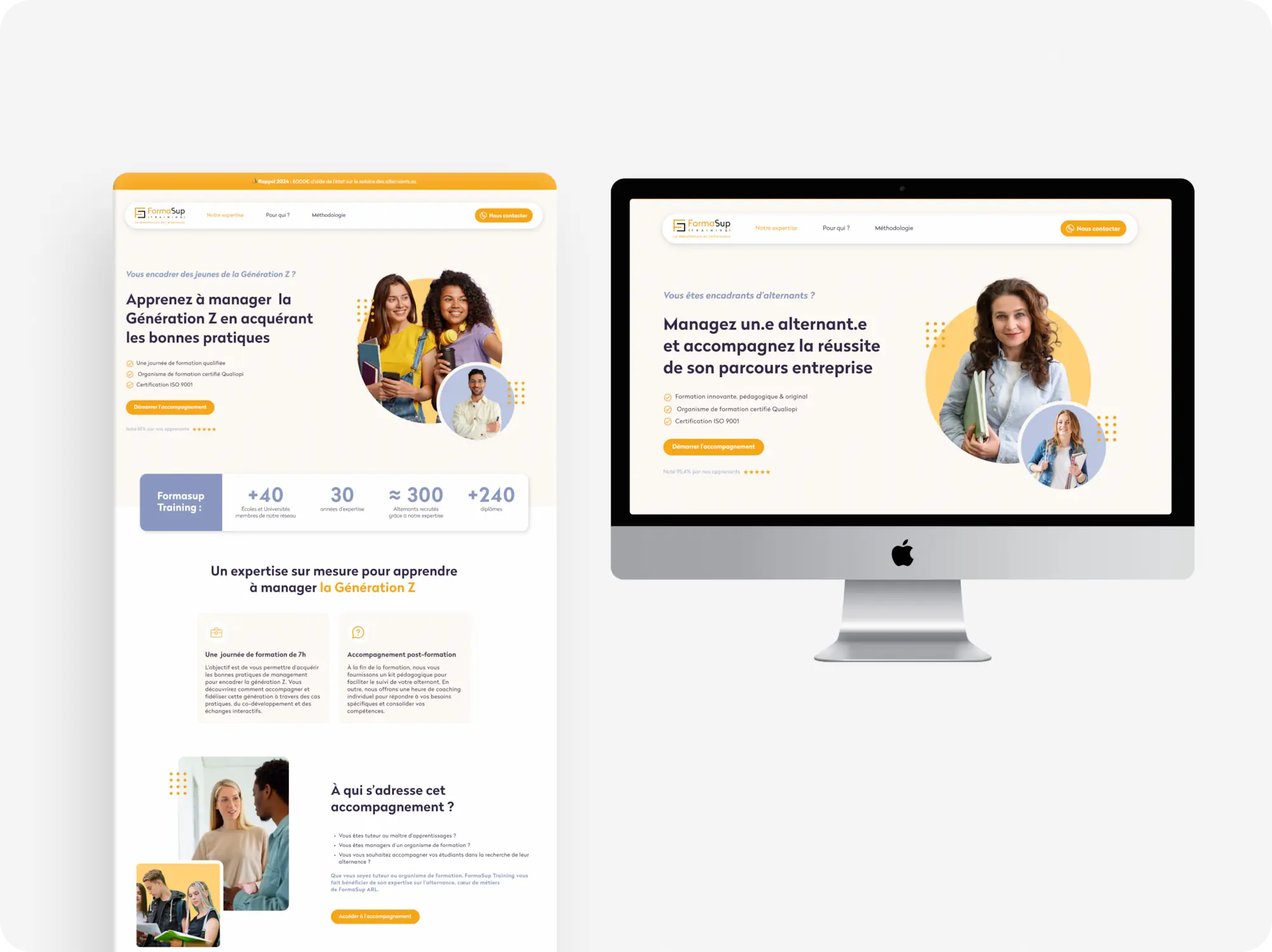 Présentation du webdesign de la landing page Manager la génération Z pour Formasup Training