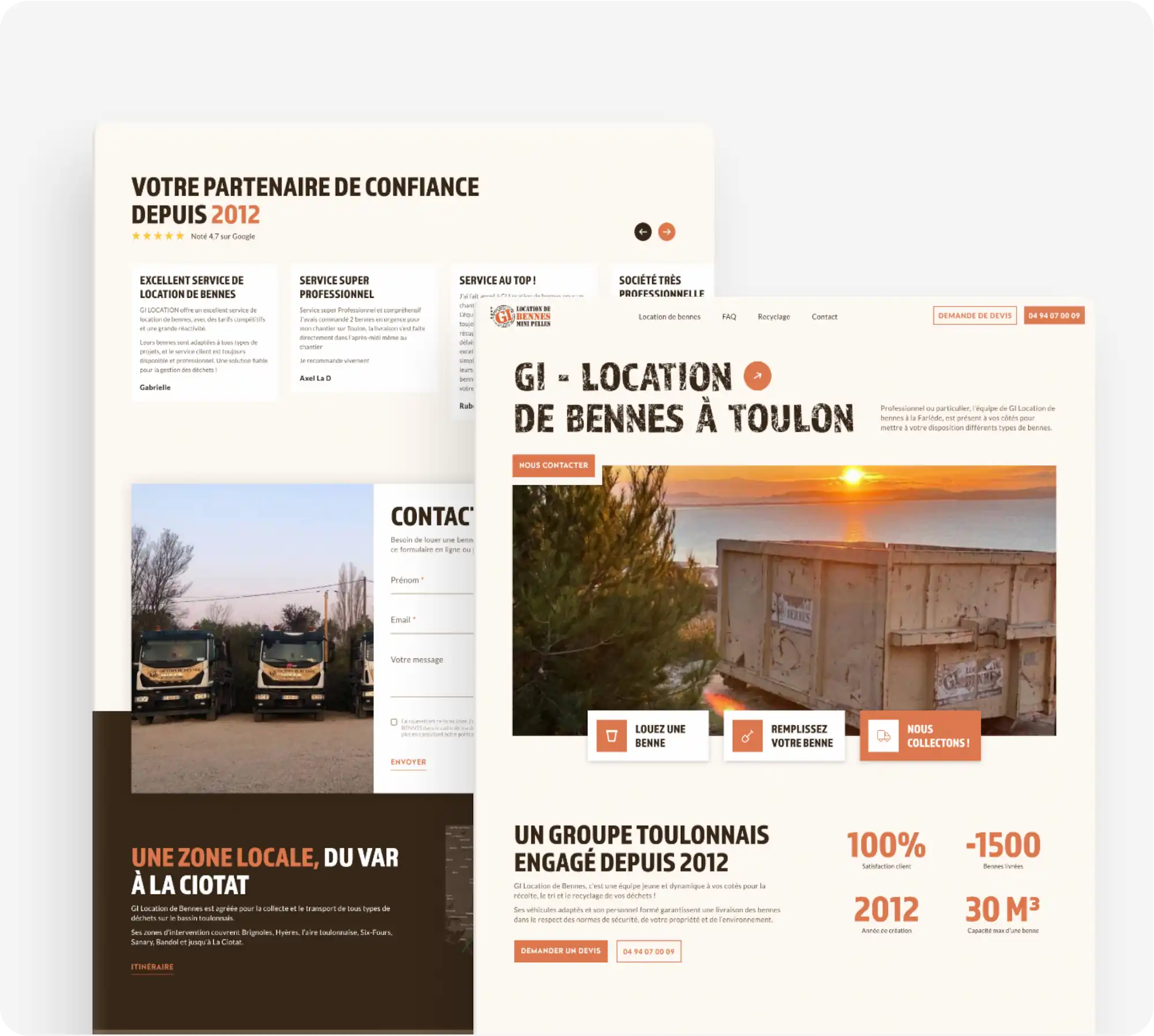 Webdesign de la landing page du site GI Location de bennes