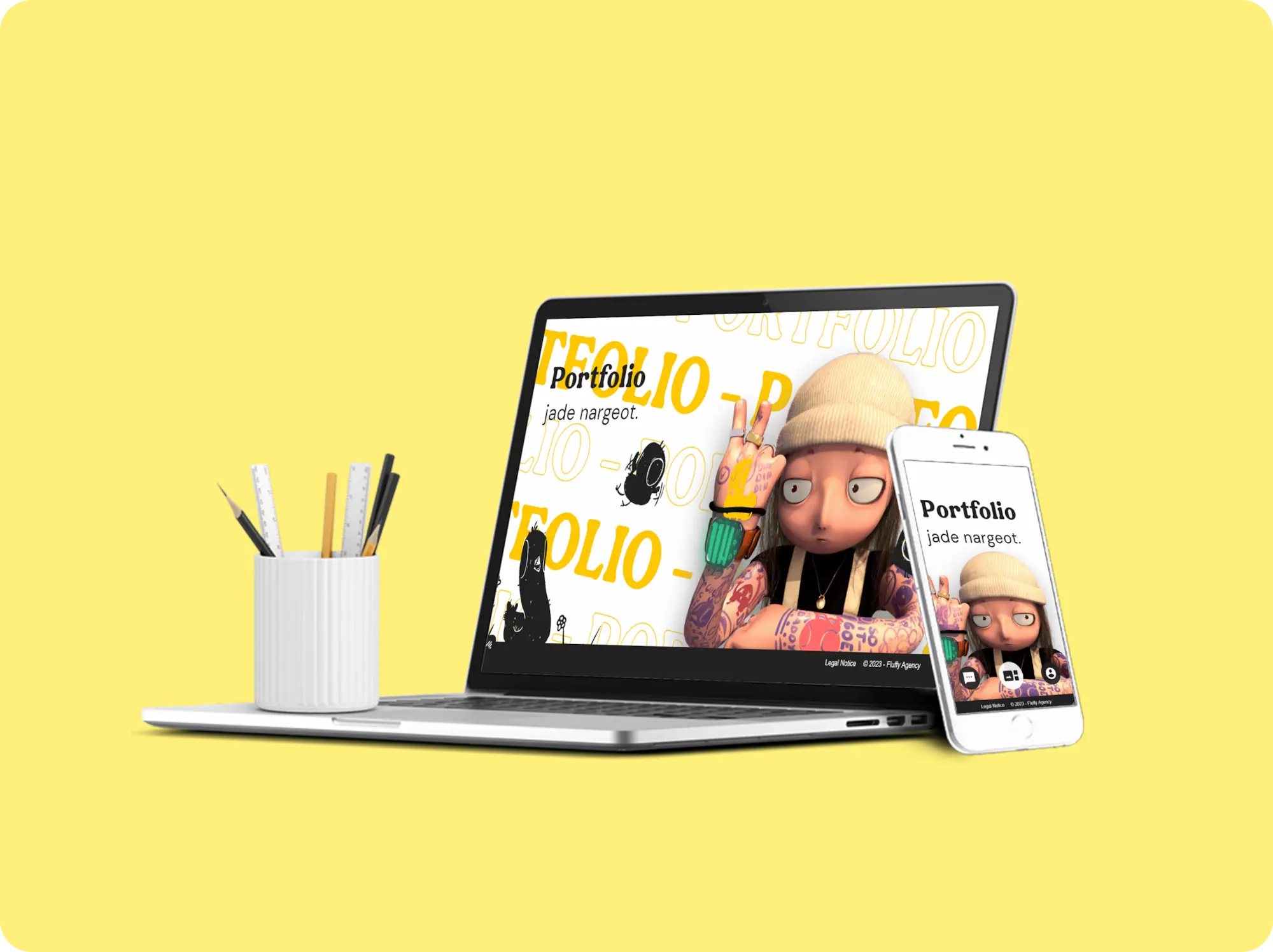 Mockup d'ordinateur et de smartphone du site web portfolio de Jade Nargeot