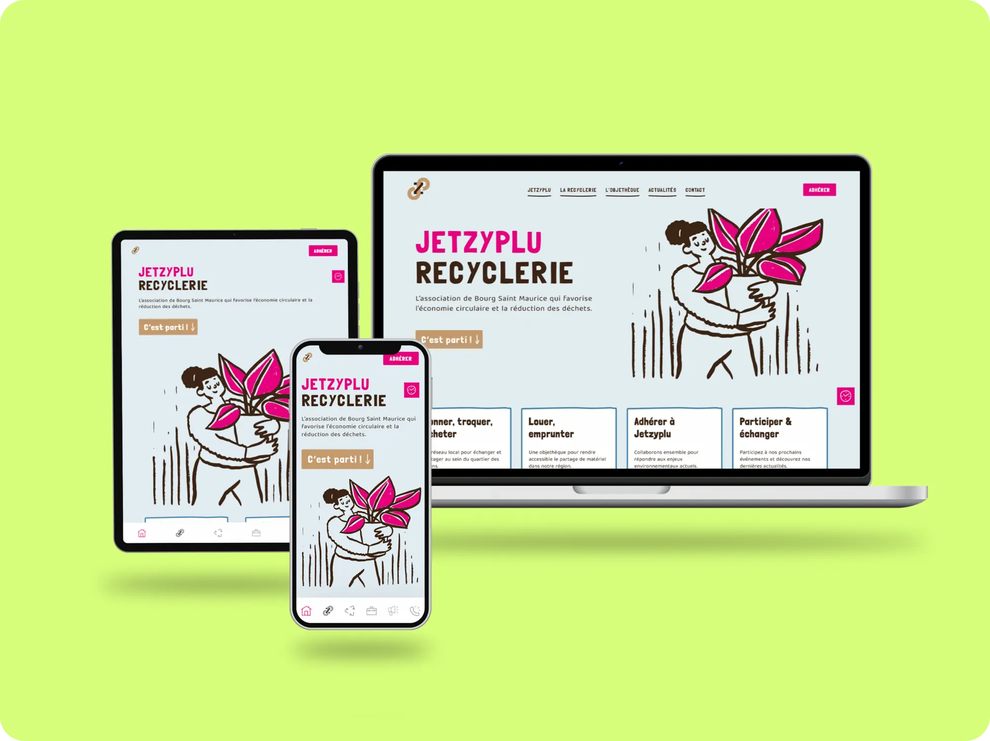 Site de Jetzyplu présenté sur smartphone, ordinateur et tablette.
