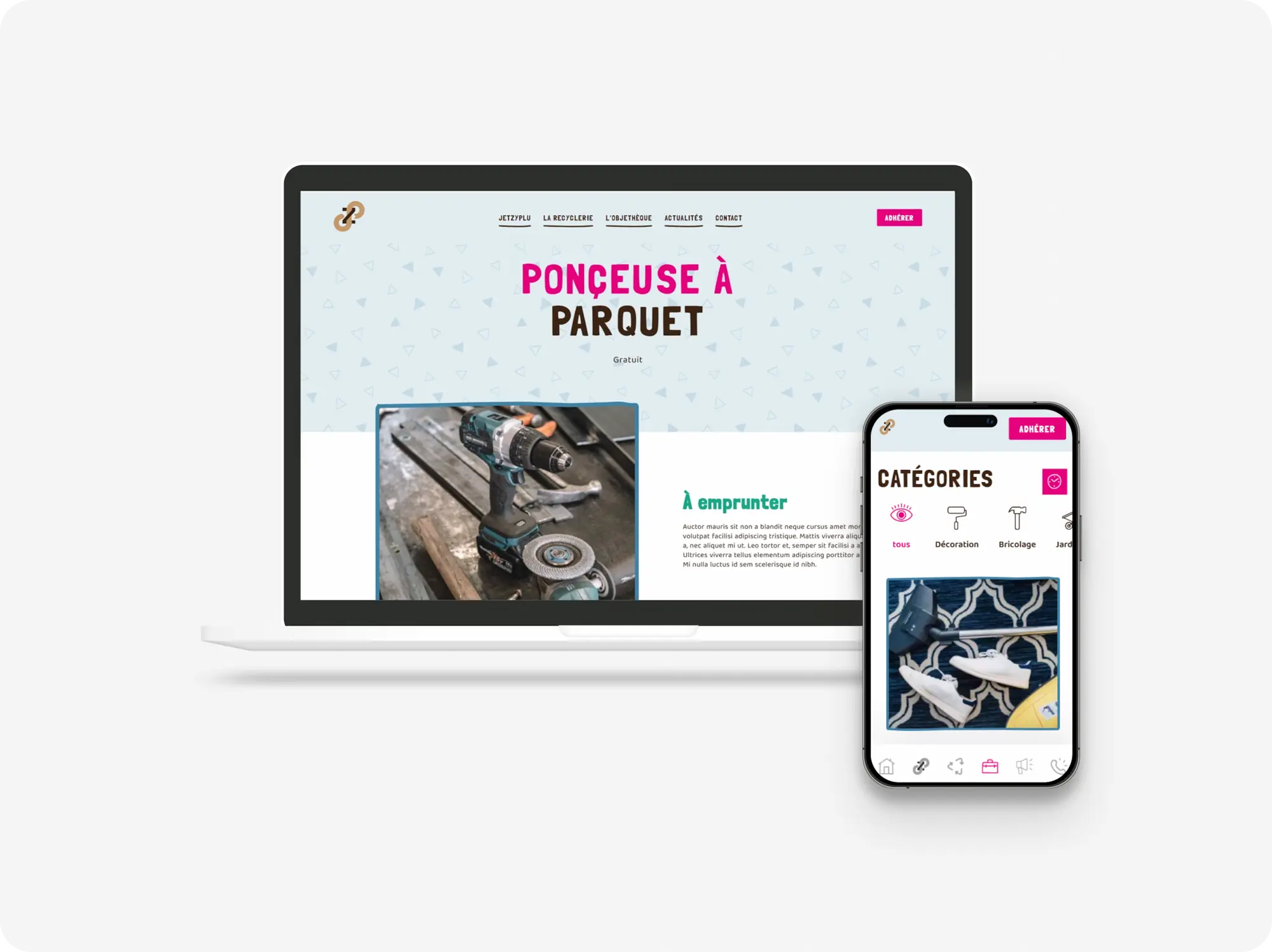 Vue mobile et ordinateur de la page objethèque du site web Jetzyplu