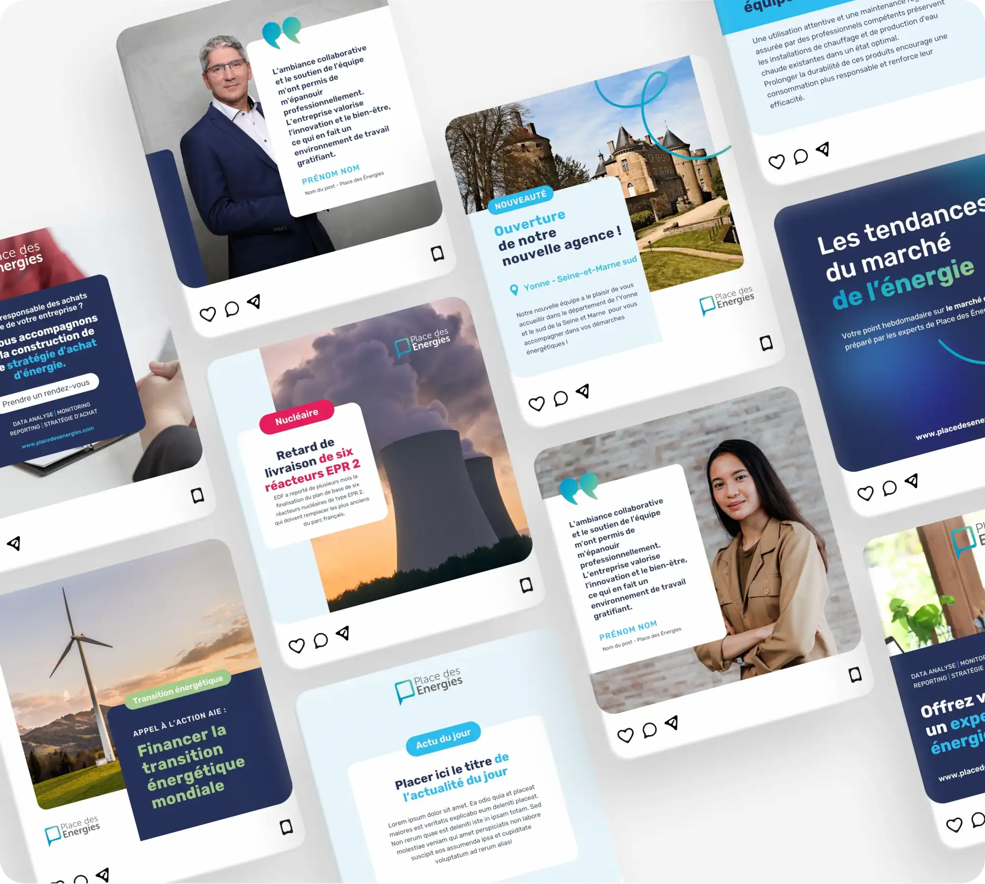 Templates de visuels pour les réseaux sociaux de Place des Energies