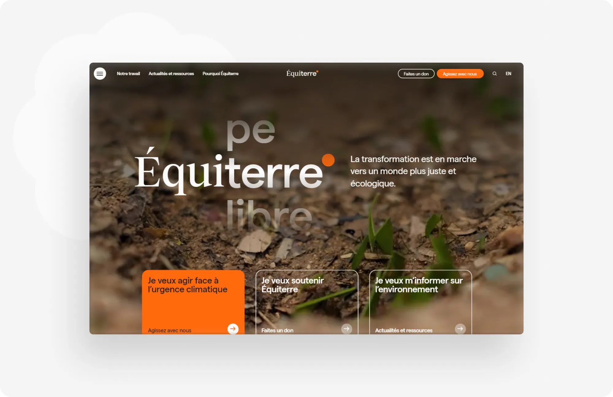 Capture d'écran de la page d'accueil du site de Equiterre