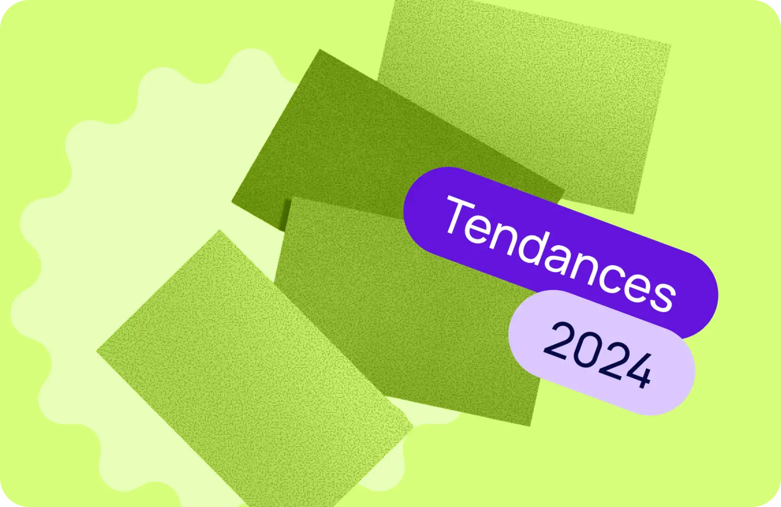 Petites cartes superposées avec le texte "tendances 2024"