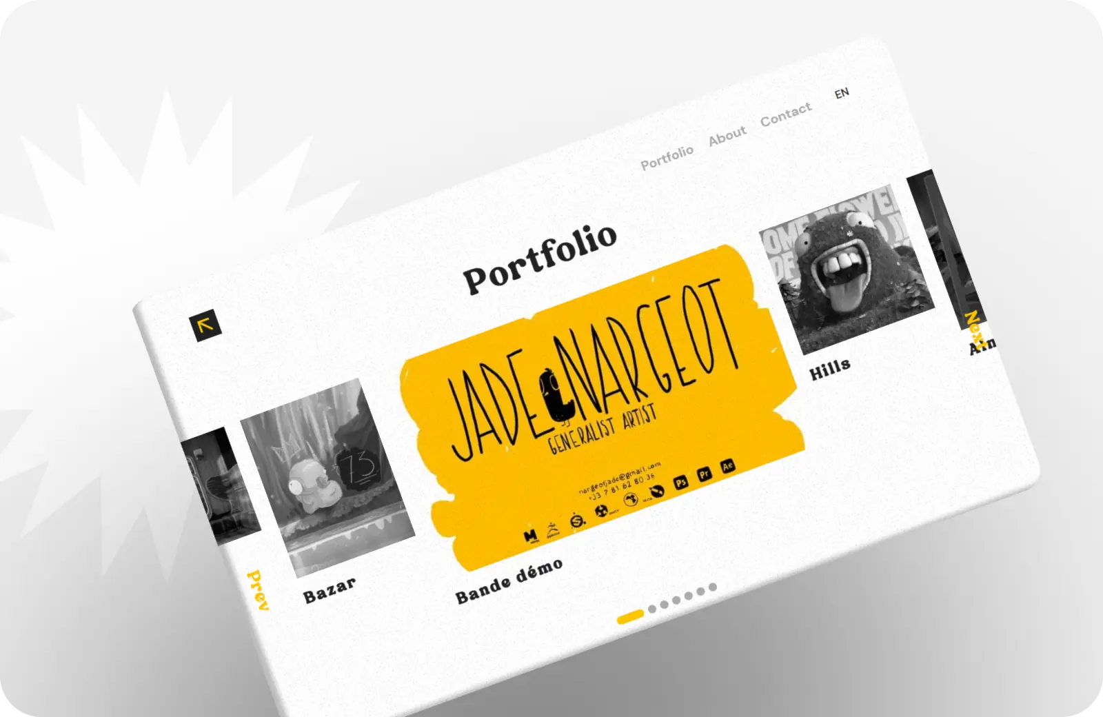 Capture d'écran de la page Portfolio du site web de l'artiste Jade Nargeot