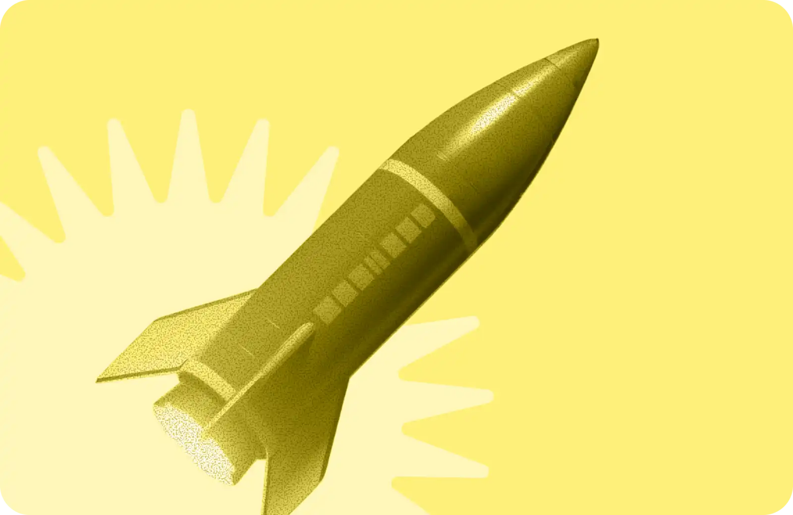 Fusée en monochrome jaune s'élevant vers le haut sur fond jaune avec forme étoilée - visuel d'illustration pour un article sur les performances web ou le lancement de site