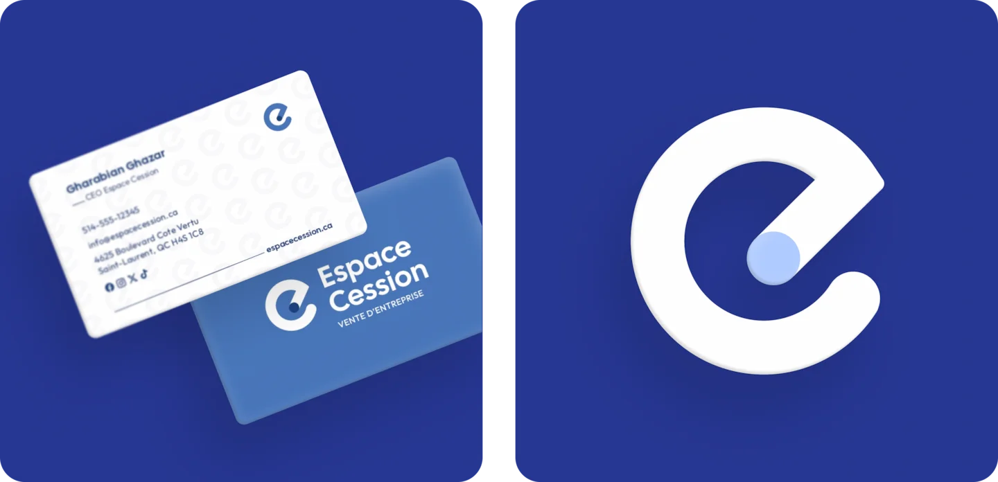 Carte de visite Espace Cession présentant le logo et les informations de contacte du cabinet.